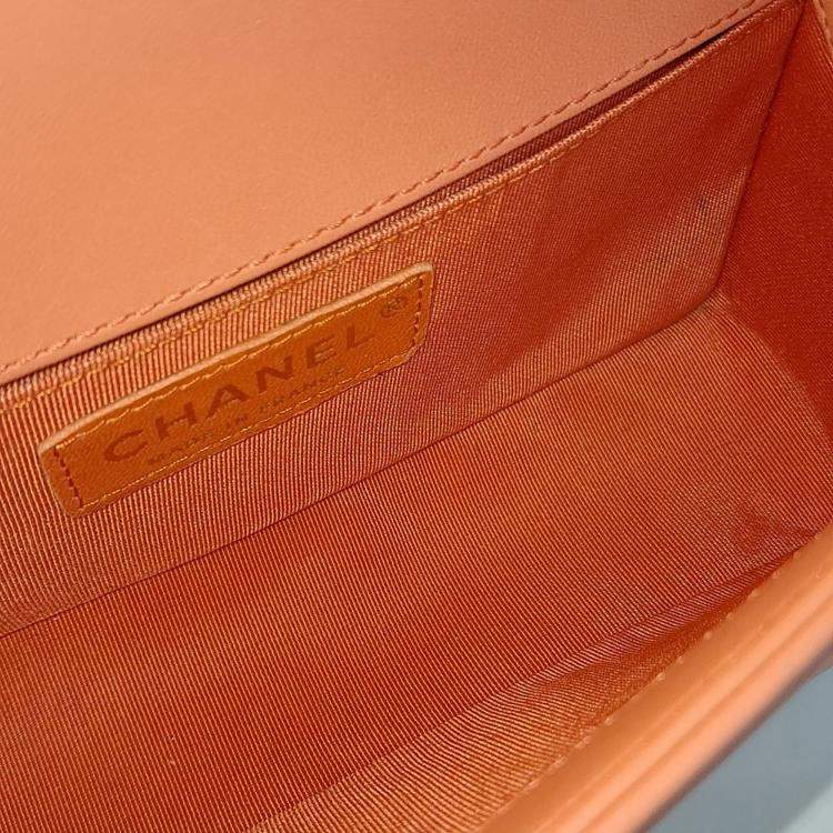 Pre Owned Chanel Orange Leather Boy Bag Small