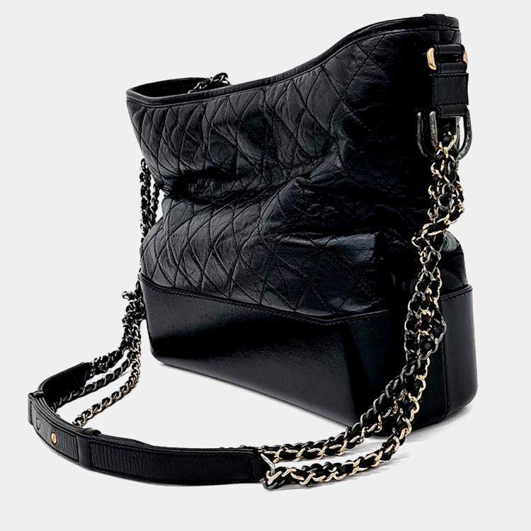 Pre Owned Chanel Black Leather Gabrielle Hobo Bag Large