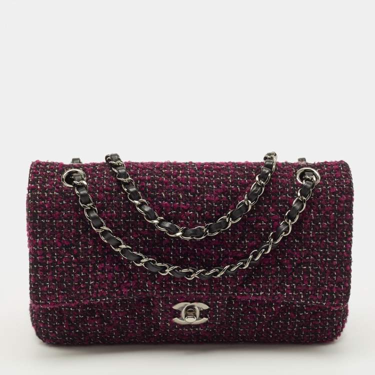 Pre Owned Chanel Classic Double Flap Medium Multicolor Tweed Shoulder Bag