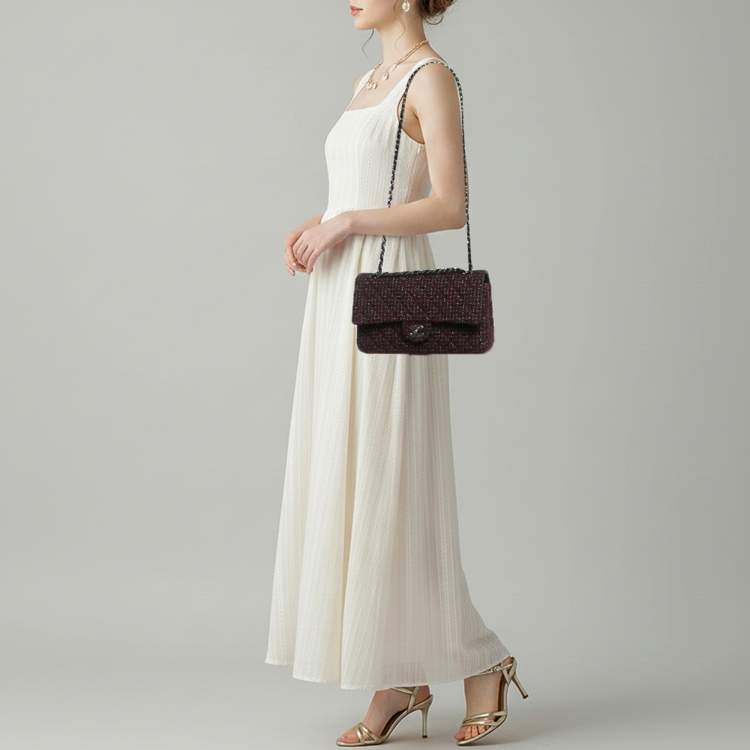 Pre Owned Chanel Classic Double Flap Medium Multicolor Tweed Shoulder Bag