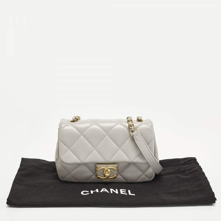 Pre Owned Chanel Mini Grey Quilted Leather Flap Bag