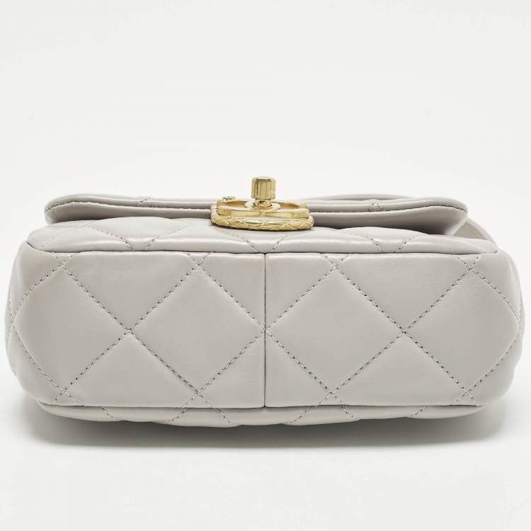 Pre Owned Chanel Mini Grey Quilted Leather Flap Bag