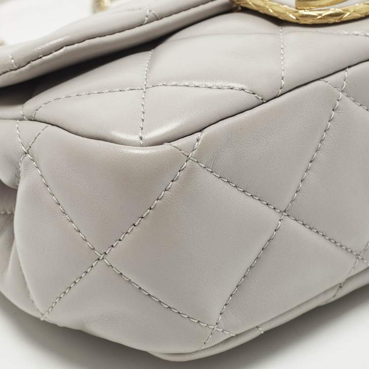 Pre Owned Chanel Mini Grey Quilted Leather Flap Bag