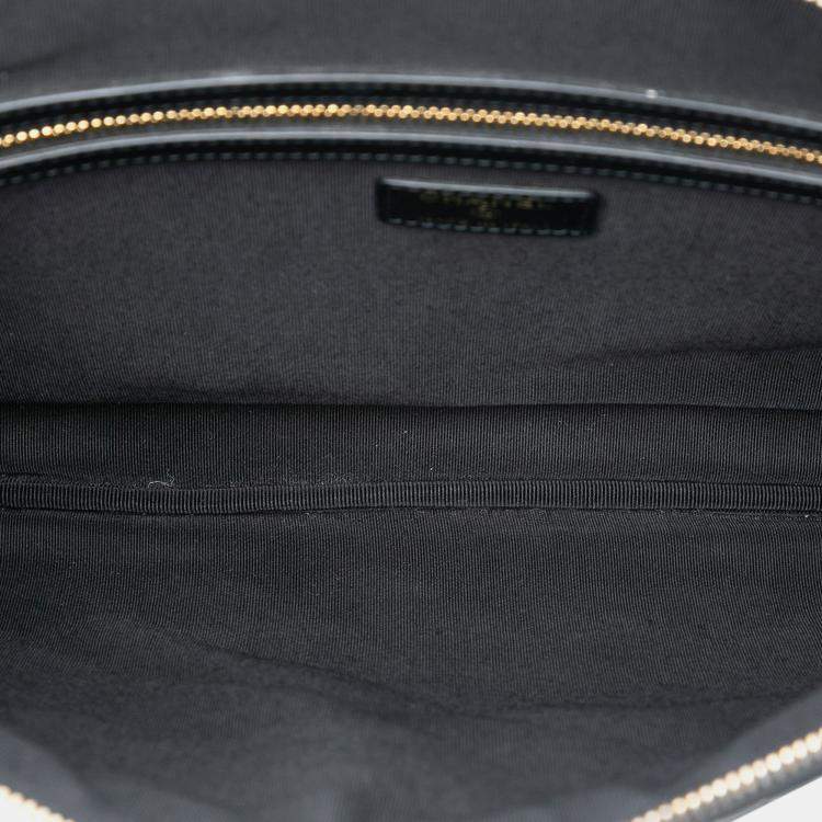 Pre Owned Chanel Black Large Quilted Patent O Case Clutch