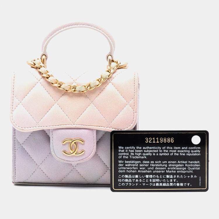Pre Owned Chanel Pink CC Quilted Lambskin Ombre Top Handle Flap Clutch With Chain