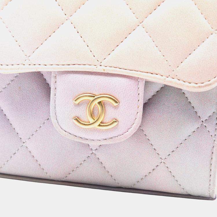 Pre Owned Chanel Pink CC Quilted Lambskin Ombre Top Handle Flap Clutch With Chain