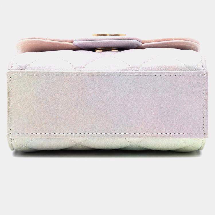 Pre Owned Chanel Pink CC Quilted Lambskin Ombre Top Handle Flap Clutch With Chain