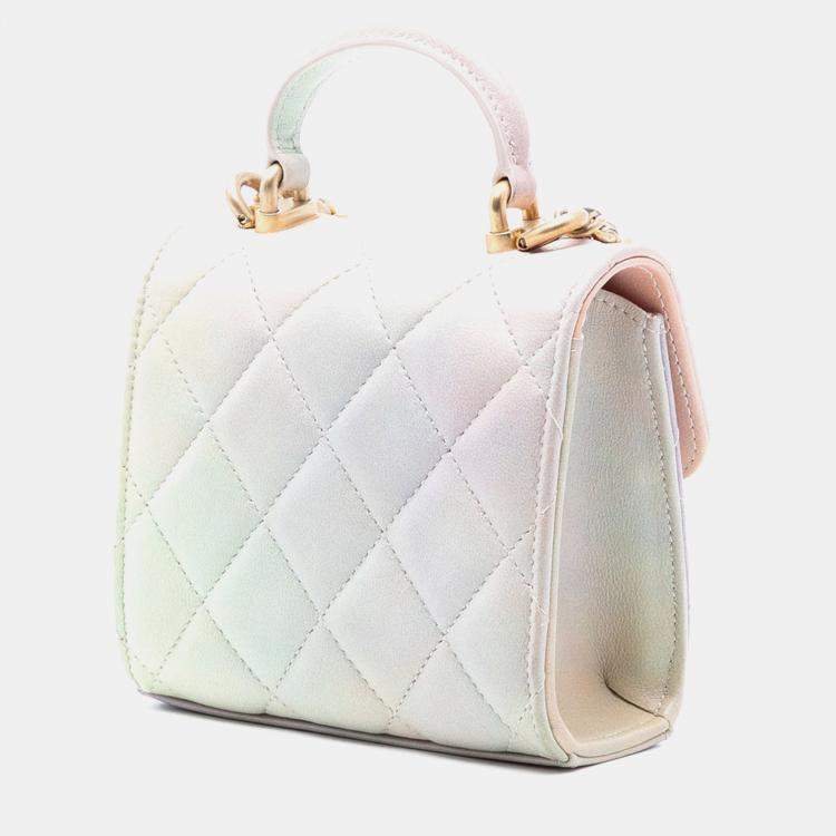 Pre Owned Chanel Pink CC Quilted Lambskin Ombre Top Handle Flap Clutch With Chain