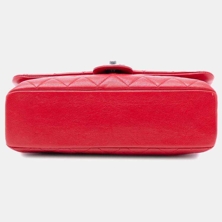 Pre Owned Chanel Red Medium Quilted Shiny Lambskin Burgundy Rocks Flap