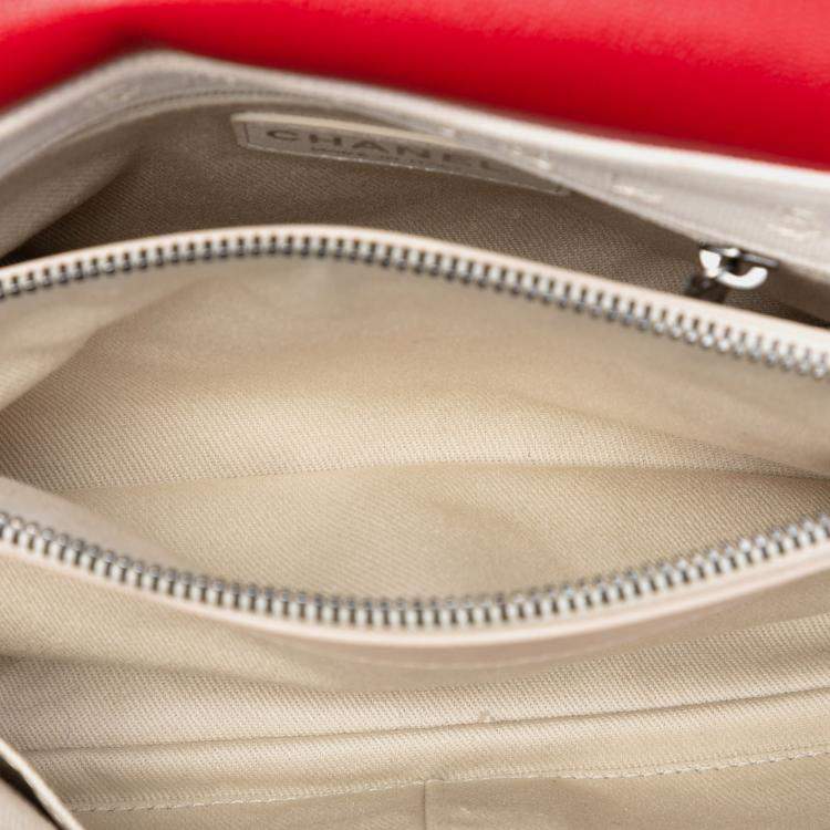 Pre Owned Chanel Red Medium Quilted Shiny Lambskin Burgundy Rocks Flap