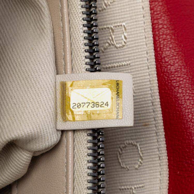 Pre Owned Chanel Red Medium Quilted Shiny Lambskin Burgundy Rocks Flap