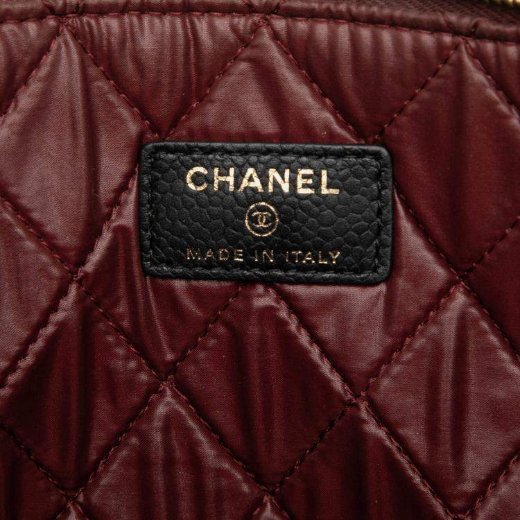 Pre Owned Chanel Black Large Quilted Caviar O Case Clutch