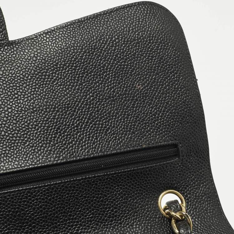 Pre Owned Chanel Classic Double Flap Jumbo Black Quilted Caviar Leather Shoulder Bag