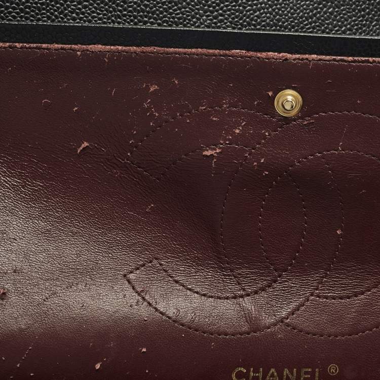 Pre Owned Chanel Classic Double Flap Jumbo Black Quilted Caviar Leather Shoulder Bag