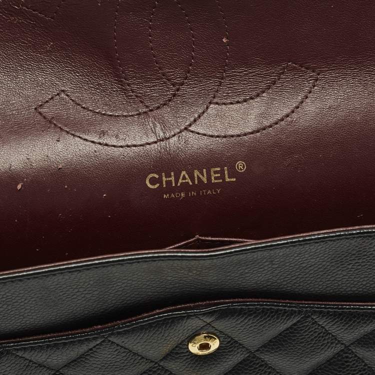 Pre Owned Chanel Classic Double Flap Jumbo Black Quilted Caviar Leather Shoulder Bag