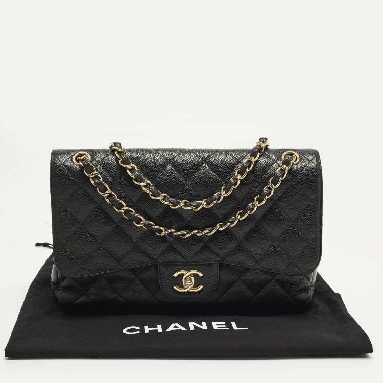 Pre Owned Chanel Classic Double Flap Jumbo Black Quilted Caviar Leather Shoulder Bag