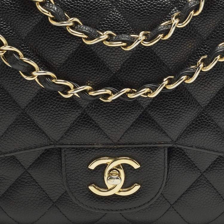 Pre Owned Chanel Classic Double Flap Jumbo Black Quilted Caviar Leather Shoulder Bag