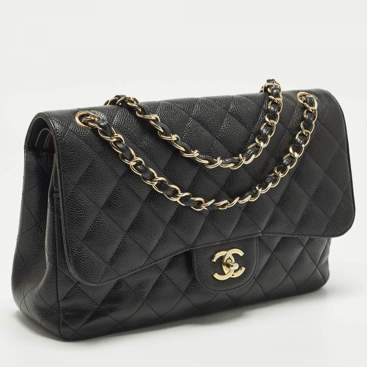 Pre Owned Chanel Classic Double Flap Jumbo Black Quilted Caviar Leather Shoulder Bag