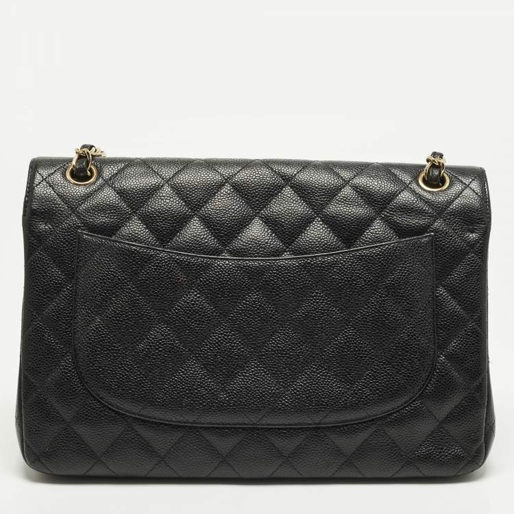 Pre Owned Chanel Classic Double Flap Jumbo Black Quilted Caviar Leather Shoulder Bag