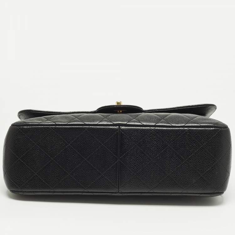 Pre Owned Chanel Classic Double Flap Jumbo Black Quilted Caviar Leather Shoulder Bag
