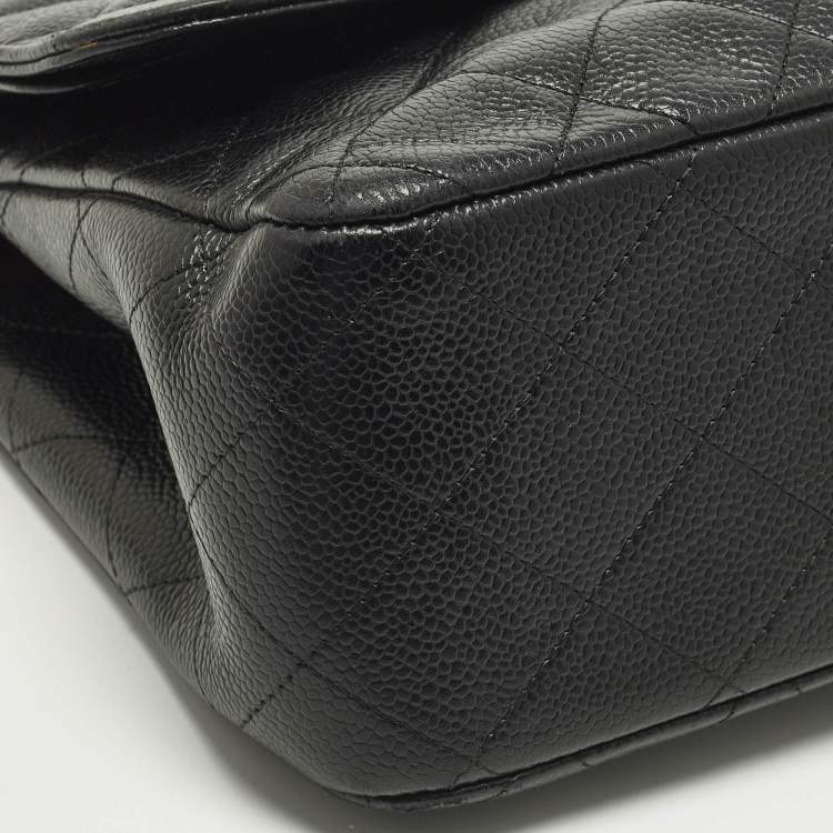 Pre Owned Chanel Classic Double Flap Jumbo Black Quilted Caviar Leather Shoulder Bag