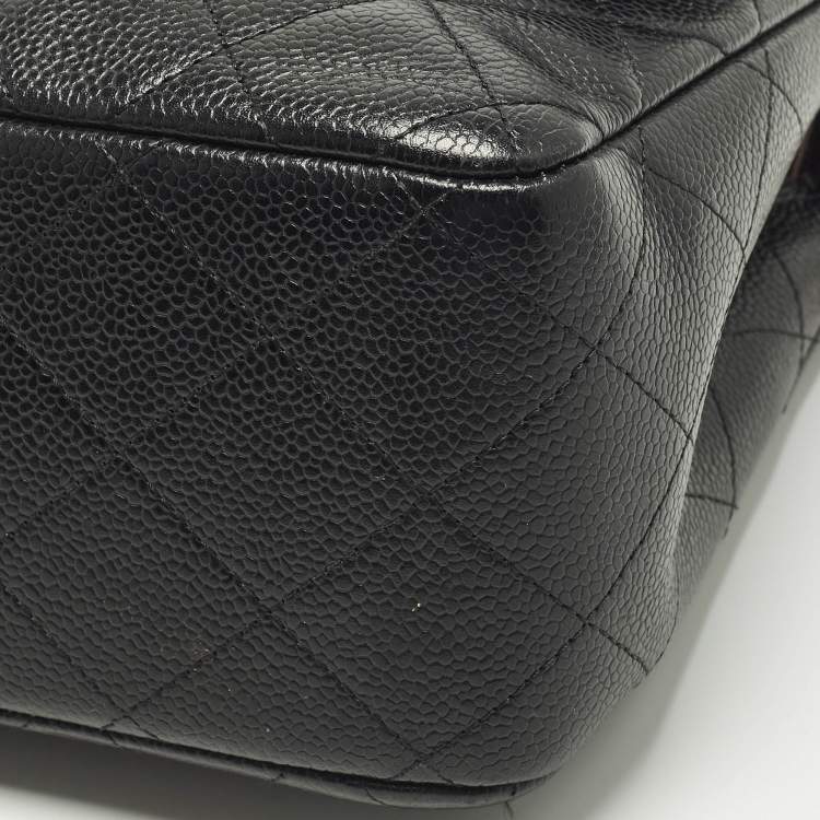 Pre Owned Chanel Classic Double Flap Jumbo Black Quilted Caviar Leather Shoulder Bag