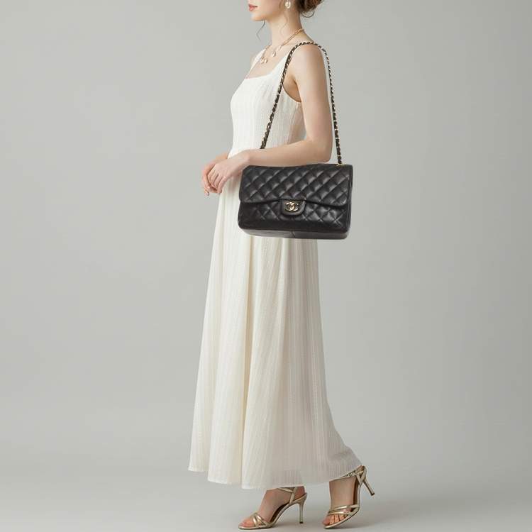 Pre Owned Chanel Classic Double Flap Jumbo Black Quilted Caviar Leather Shoulder Bag