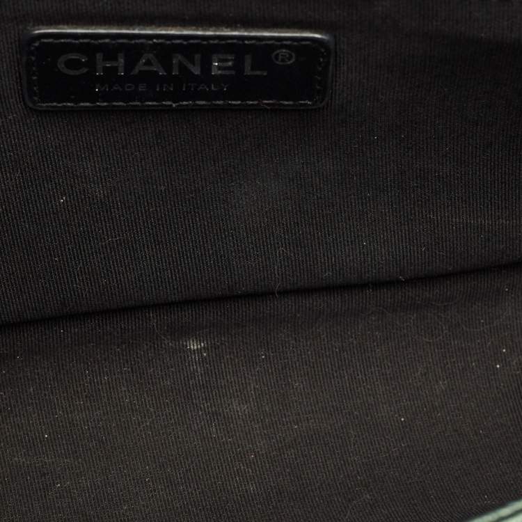 Pre Owned Chanel Boy Medium Metallic Green Quilted Leather Flap Bag