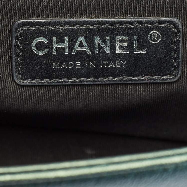 Pre Owned Chanel Boy Medium Metallic Green Quilted Leather Flap Bag