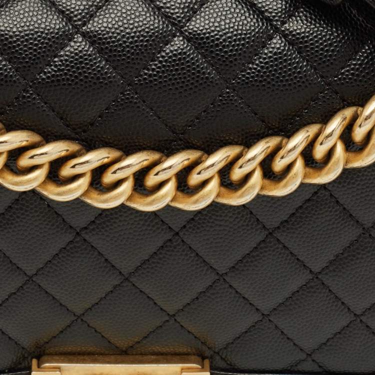 Pre Owned Chanel Boy Medium Black Quilted Caviar Leather Flap Bag