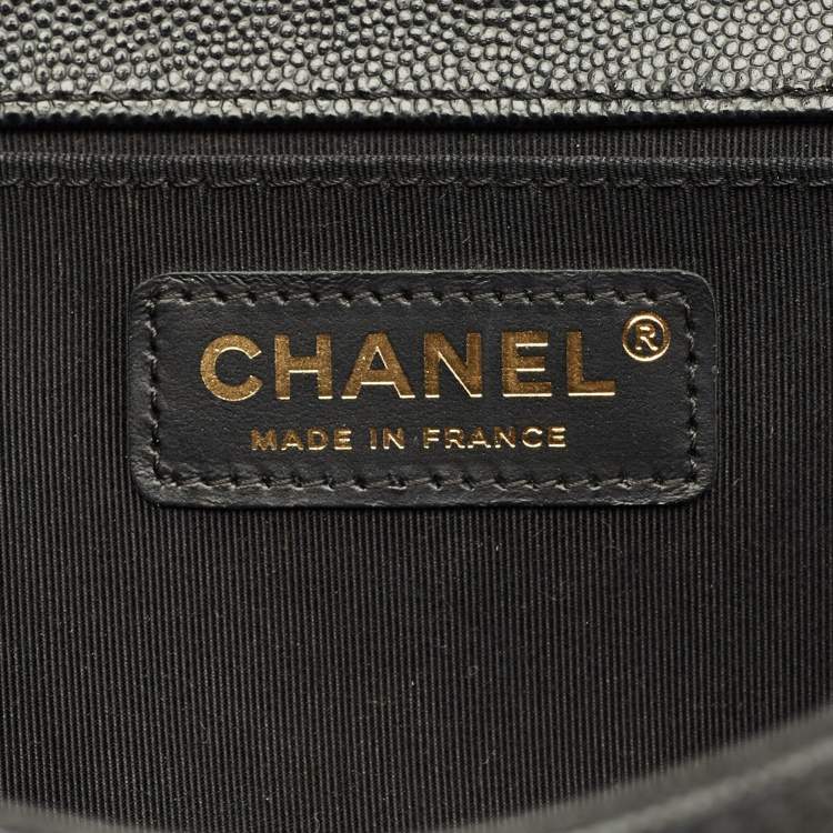 Pre Owned Chanel Boy Medium Black Quilted Caviar Leather Flap Bag