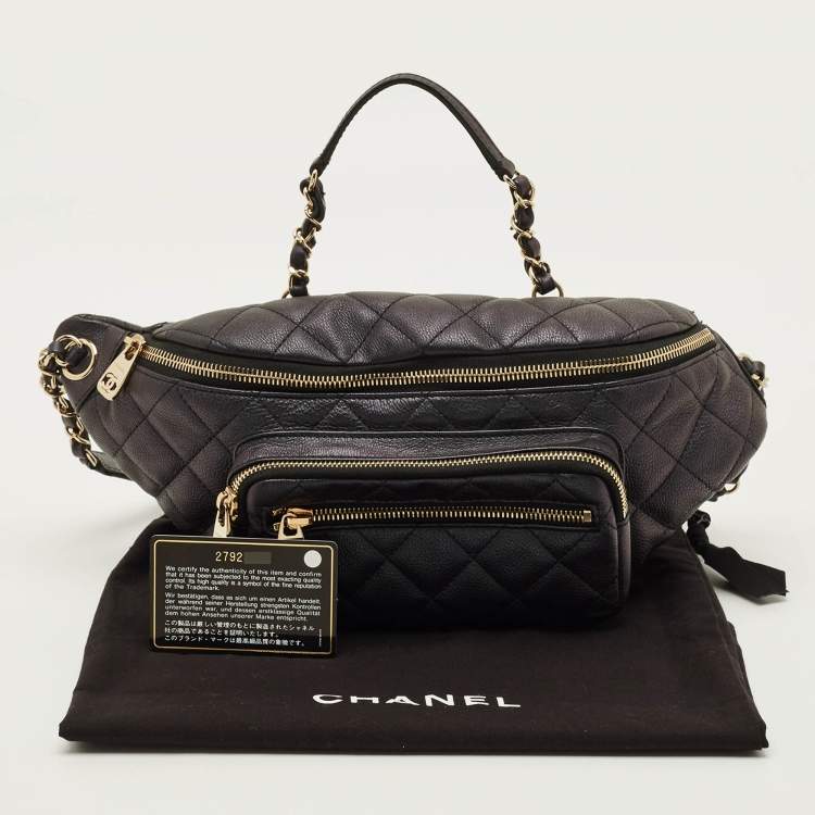 Pre Owned Chanel All About Waist Metallic Quilted Caviar Leather Belt Bag