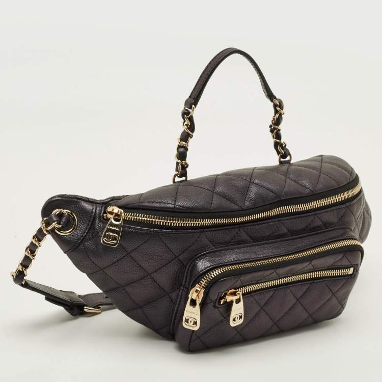 Pre Owned Chanel All About Waist Metallic Quilted Caviar Leather Belt Bag