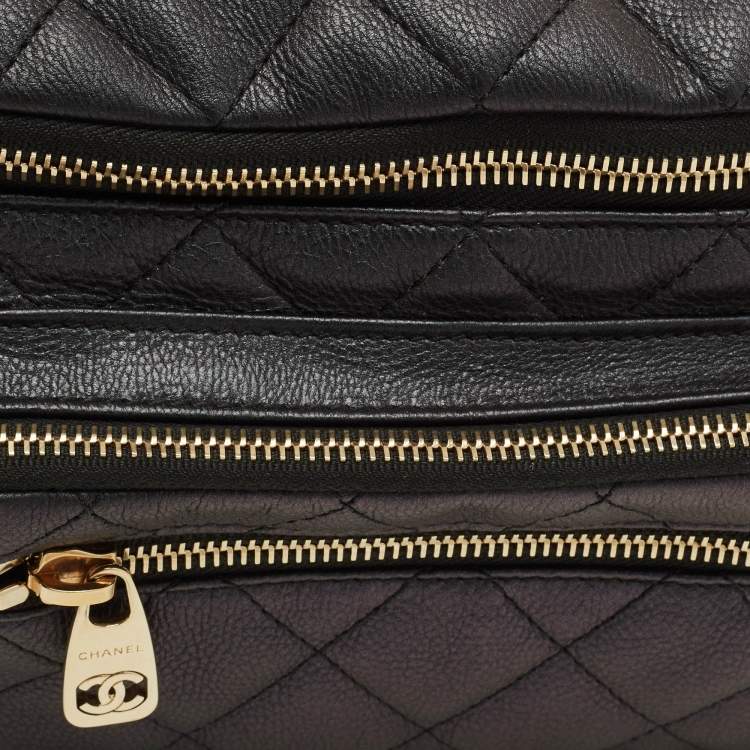 Pre Owned Chanel All About Waist Metallic Quilted Caviar Leather Belt Bag