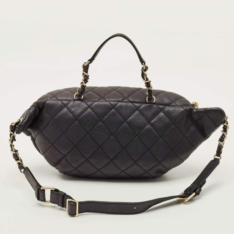 Pre Owned Chanel All About Waist Metallic Quilted Caviar Leather Belt Bag