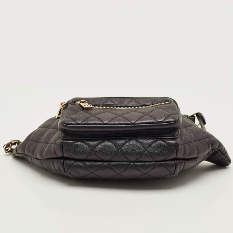 Pre Owned Chanel All About Waist Metallic Quilted Caviar Leather Belt Bag