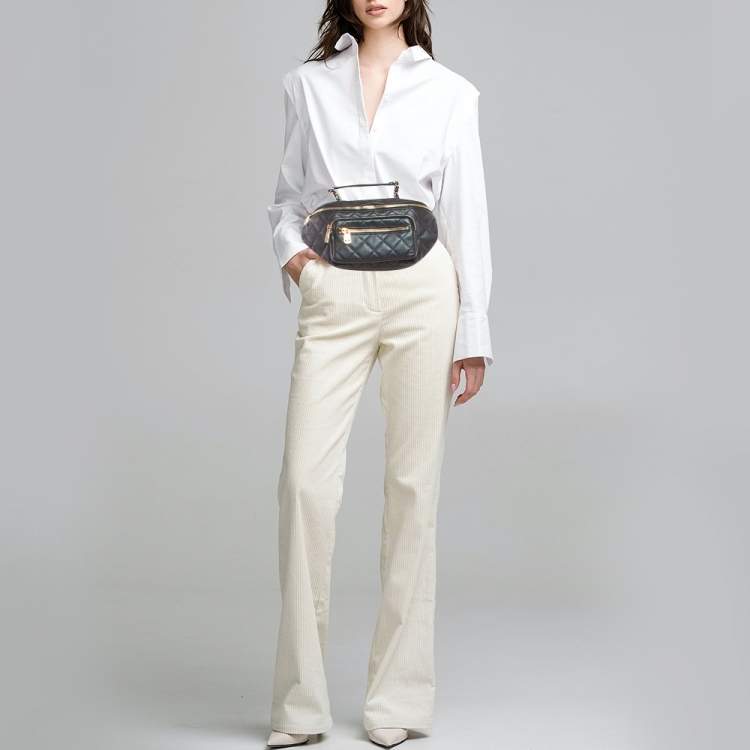 Pre Owned Chanel All About Waist Metallic Quilted Caviar Leather Belt Bag