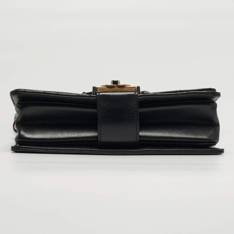 Pre Owned Chanel Double Chain Black Quilted Leather Flap Shoulder Bag