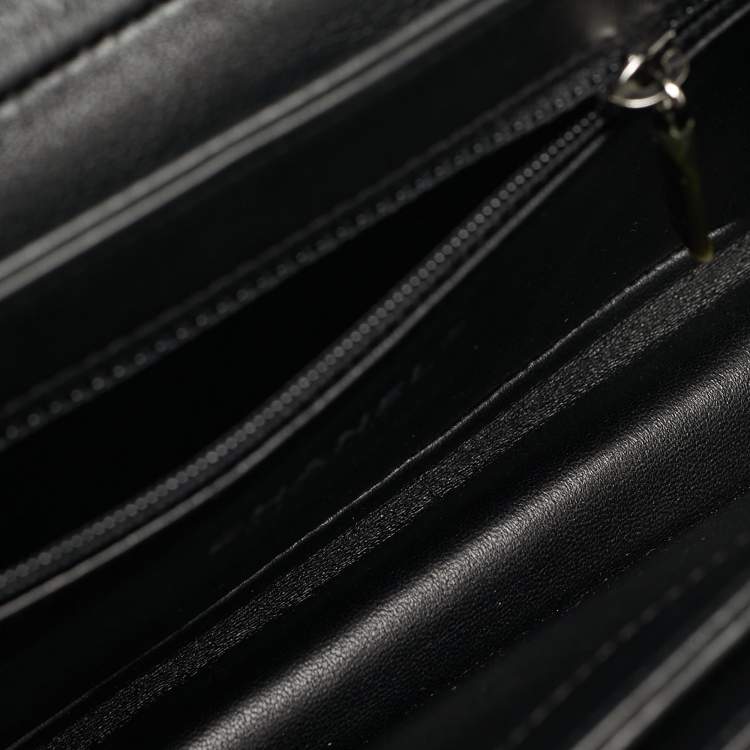 Pre Owned Chanel Double Chain Black Quilted Leather Flap Shoulder Bag