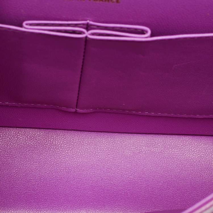 Pre Owned Chanel Classic Double Flap Medium Purple Quilted Caviar Leather Shoulder Bag