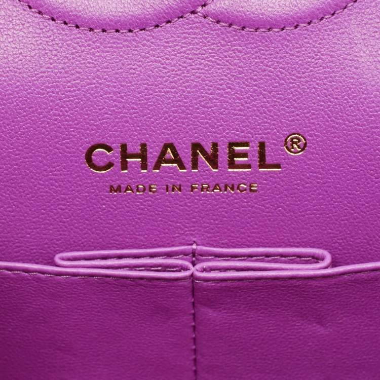 Pre Owned Chanel Classic Double Flap Medium Purple Quilted Caviar Leather Shoulder Bag