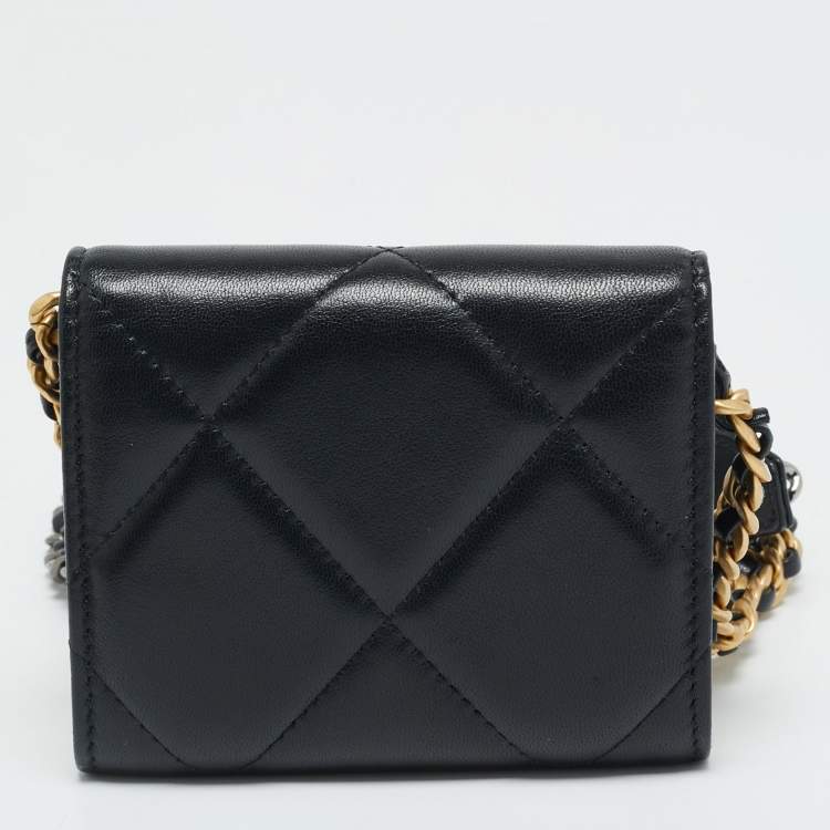 Pre Owned Chanel 19 Black Quilted Leather Wallet On Chain