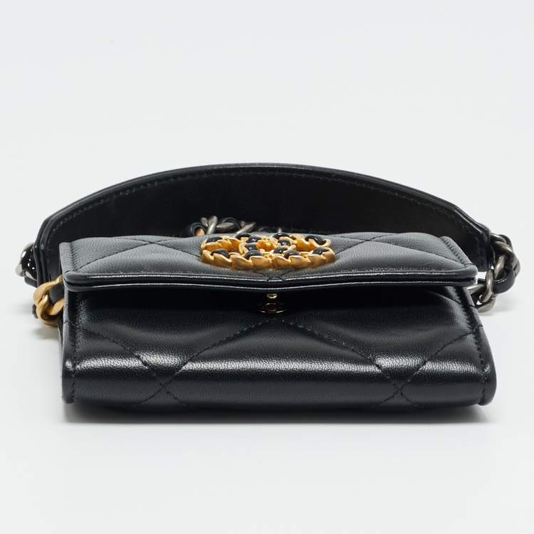 Pre Owned Chanel 19 Black Quilted Leather Wallet On Chain