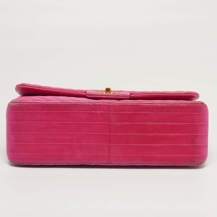 مملوكة مسبقًا Chanel Classic Double Flap Jumbo Pink Chevron Leather Shoulder Bag