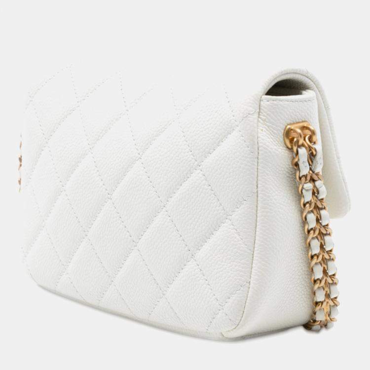 Pre Owned Chanel White Mini Quilted Caviar Chain Soul Flap