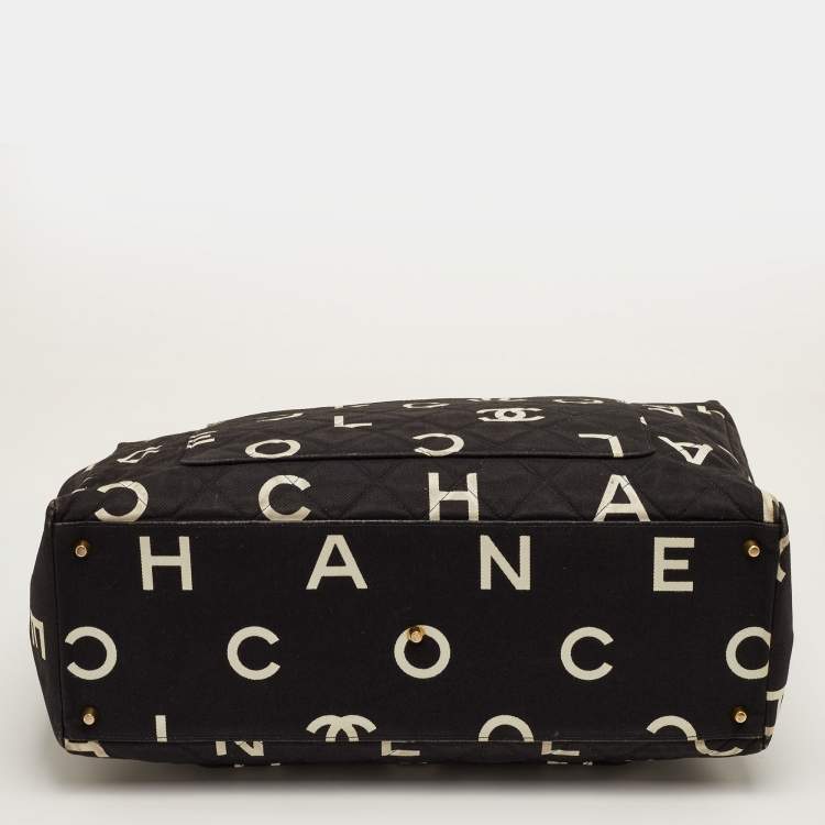 Pre Owned Chanel Large Black Canvas Coco Logo Vintage Bag