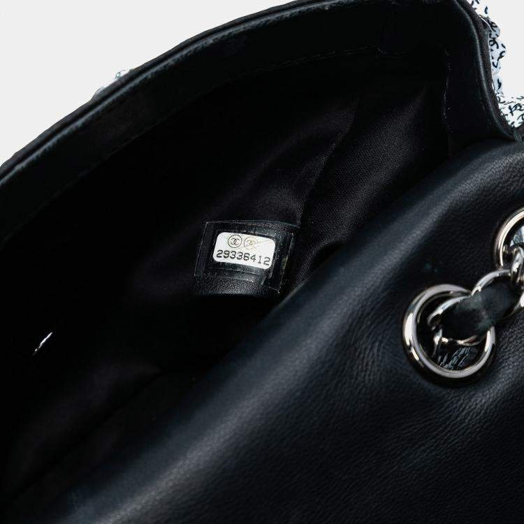 Pre Owned Chanel Black White CC Printed Sequin Single Flap