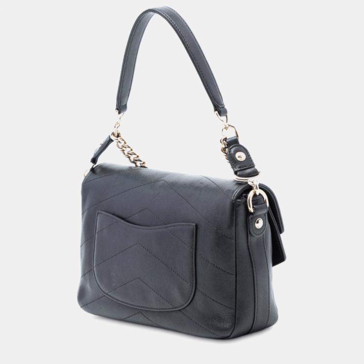 Pre Owned Chanel Black Mini Quilted Sheepskin Double Chevron Flap