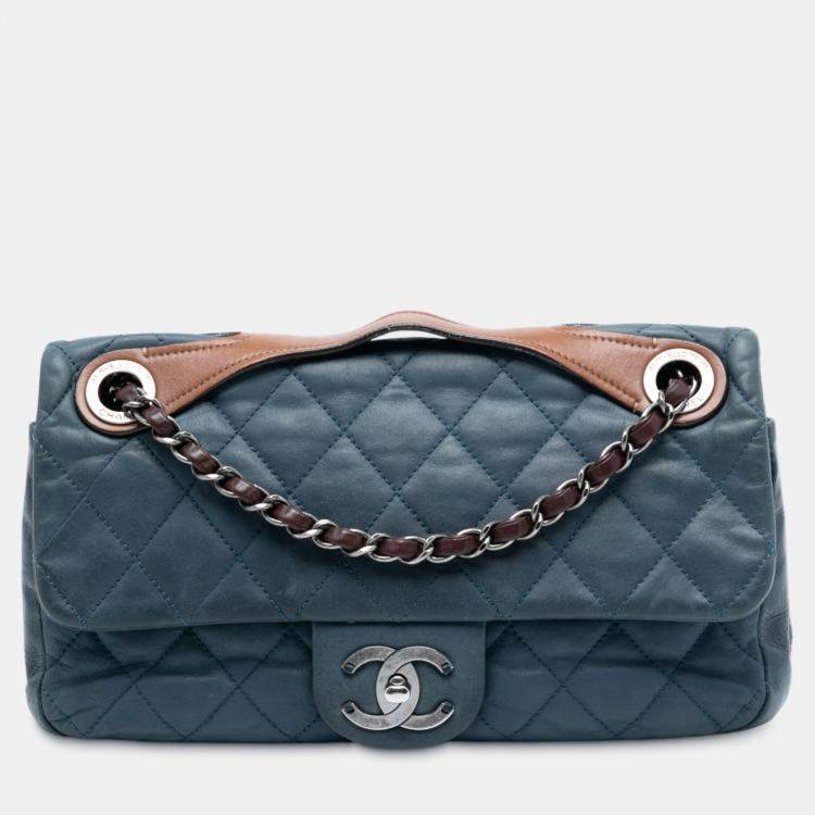 Pre Owned Chanel Blue Medium Iridescent Calfskin In The Mix Flap