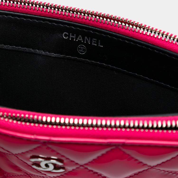 Pre Owned Chanel Black Pink Bicolor Patent Double Zip Wallet on Chain